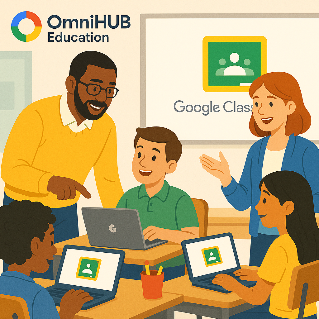 Profesjonalni edukatorzy OmniHUB prowadzący zajęcia z Google Classroom
